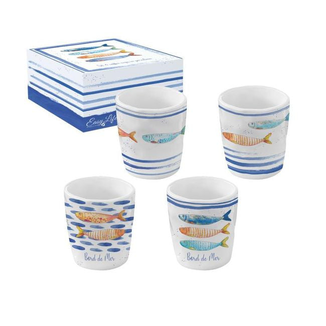 Zestaw 4 porcelanowych filiżanek 120 ml do espresso włoska porcelana ozdobne pudełko motyw Ryby w Morskiej Głębinie