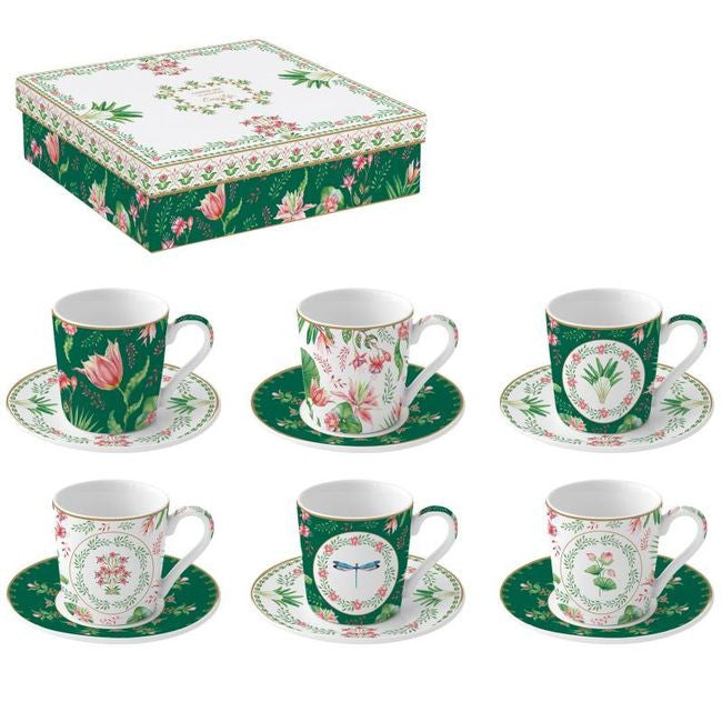 Zestaw 6 porcelanowych filiżanek 100 ml do espresso "Ogród Botaniczny" w ozdobnym pudełku