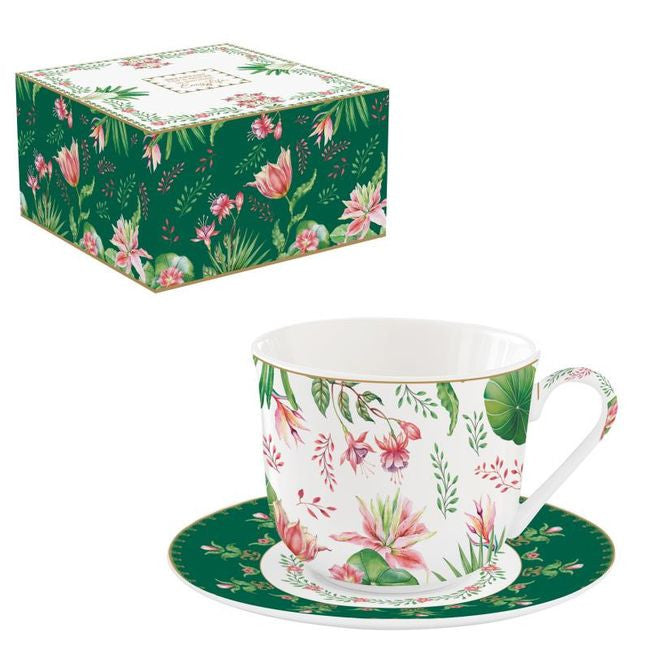 Stylowa porcelanowa filiżanka w komplecie ze spodkiem w ozdobnym pudełku. Prawdziwa włoska porcelana.