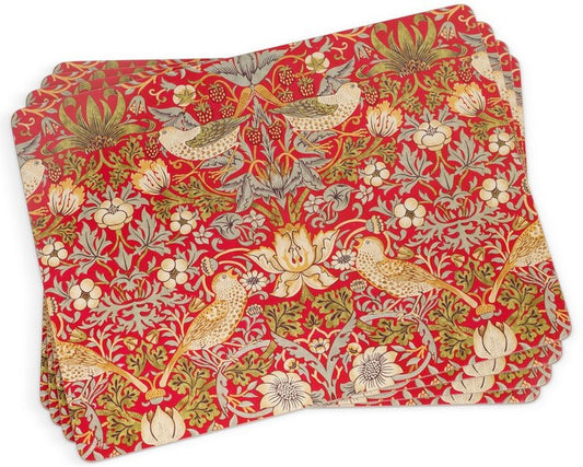 4 duże podkładki korkowe zestaw 4 szt. Morris Strawberry Thief Red Pimpernel